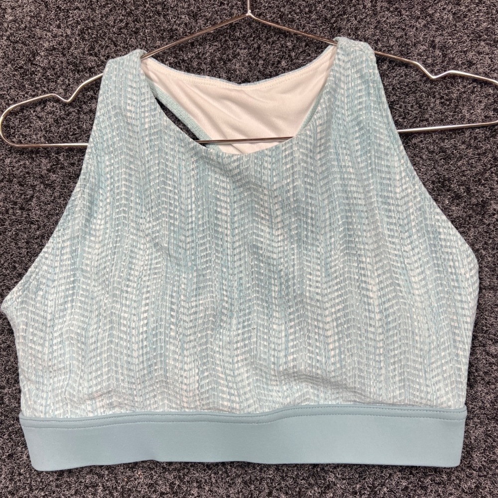 P'tula High Neck Twist Back Sports Bra Large Blue White Chevron Activewear